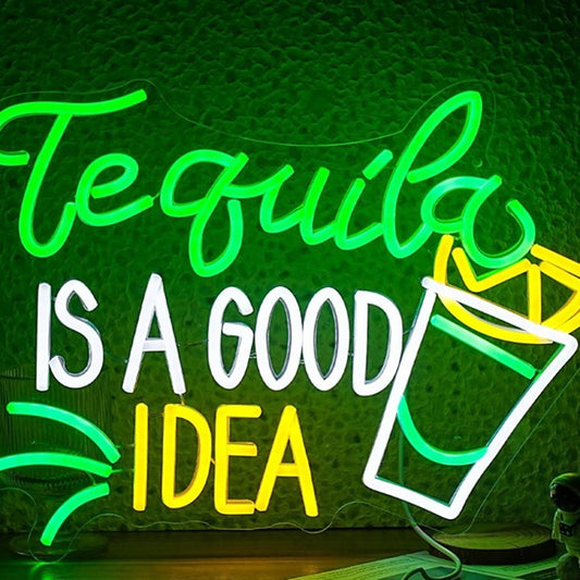 Fun Bright Green “Tequila is a Good Idea” LED Night Light Bar Room Wall Decor