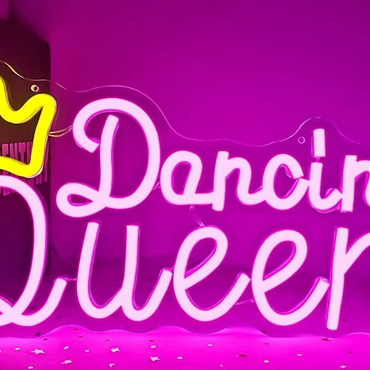 Fun Bright Pink “Dancing Queen” Golden Crown LED Night Light Room Wall Decor