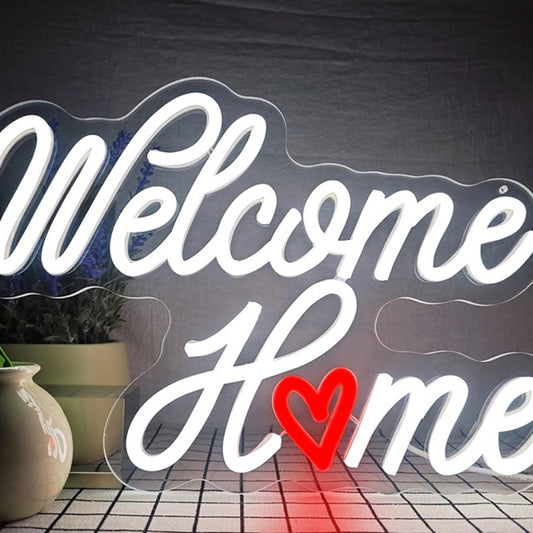 Lovely Bright White “Welcome Home” Red Heart LED Night Light Room Wall Decor