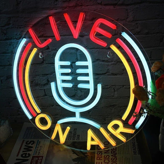 Vivid Bright Pink Blue Yellow Live ON AIR Mic LED Night Light Studio Radio Decor