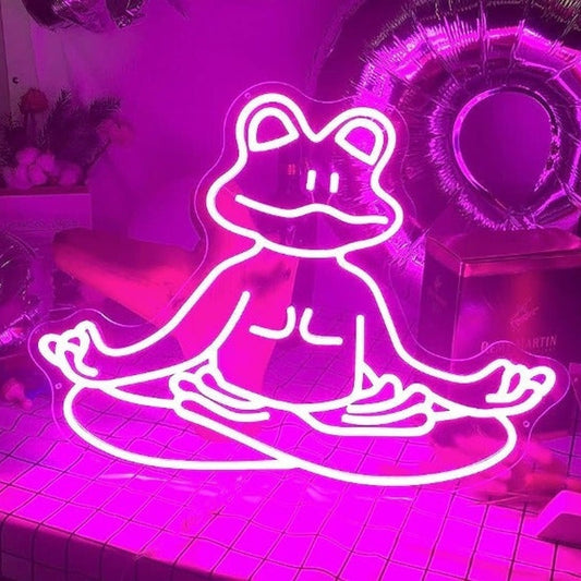 Fun Bright Pink Meditating Frog LED Night Light Room Wall Decoration