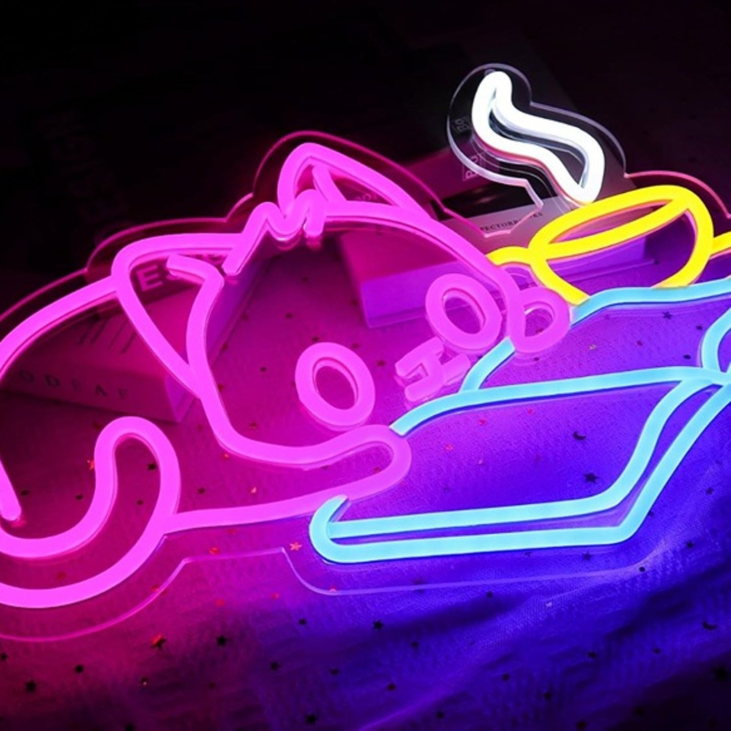 Fun Bright Pink Cute Baby Kitty Cat Reading a Book LED Night Light Room Wall Dec