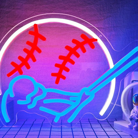 Vivid Bright Baseball Man and Large Baseball LED Night Light Room Wall Decor