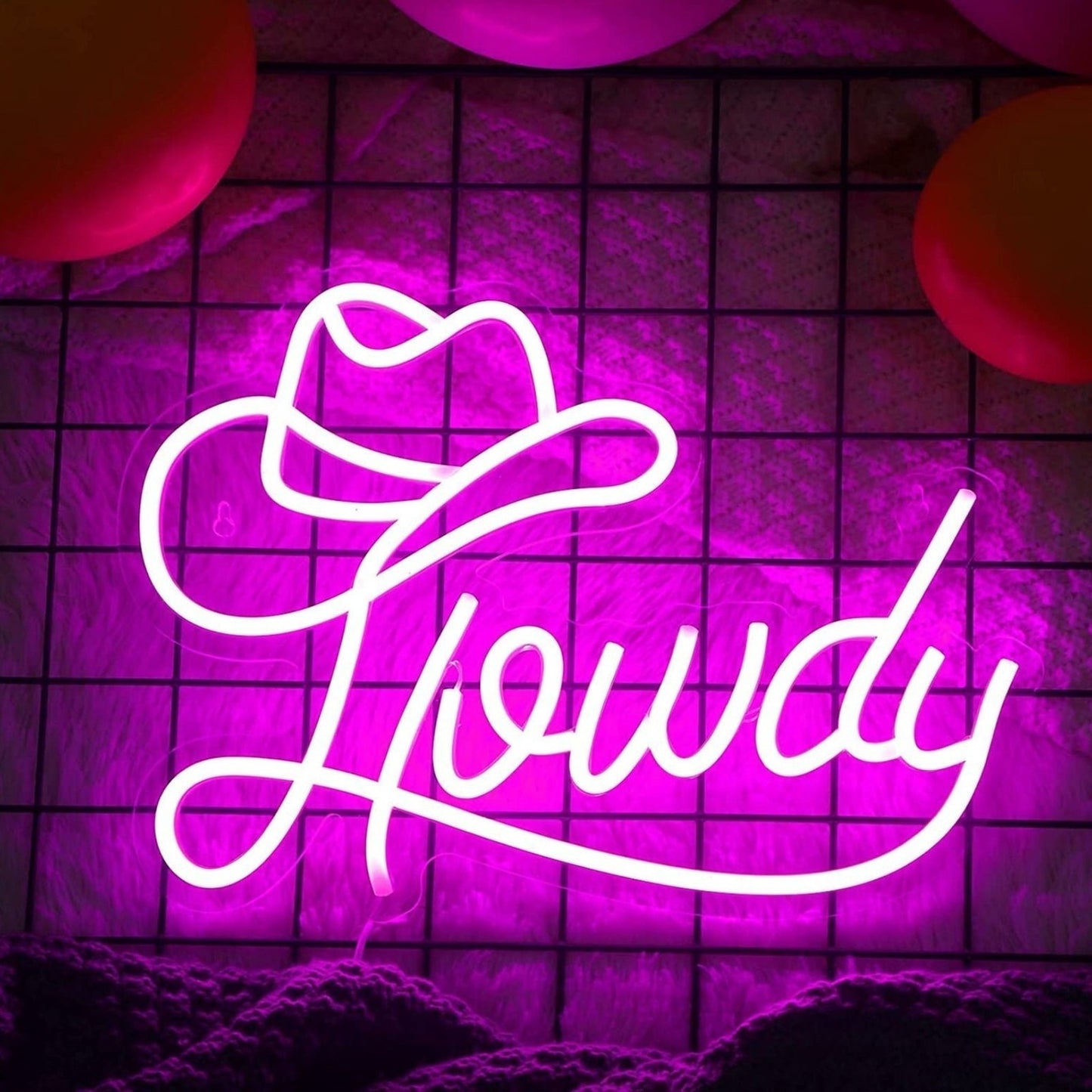 Fun Bright Pink “Howdy” Cowboy Cowgirl Hat LED Night Light Western Country Decor