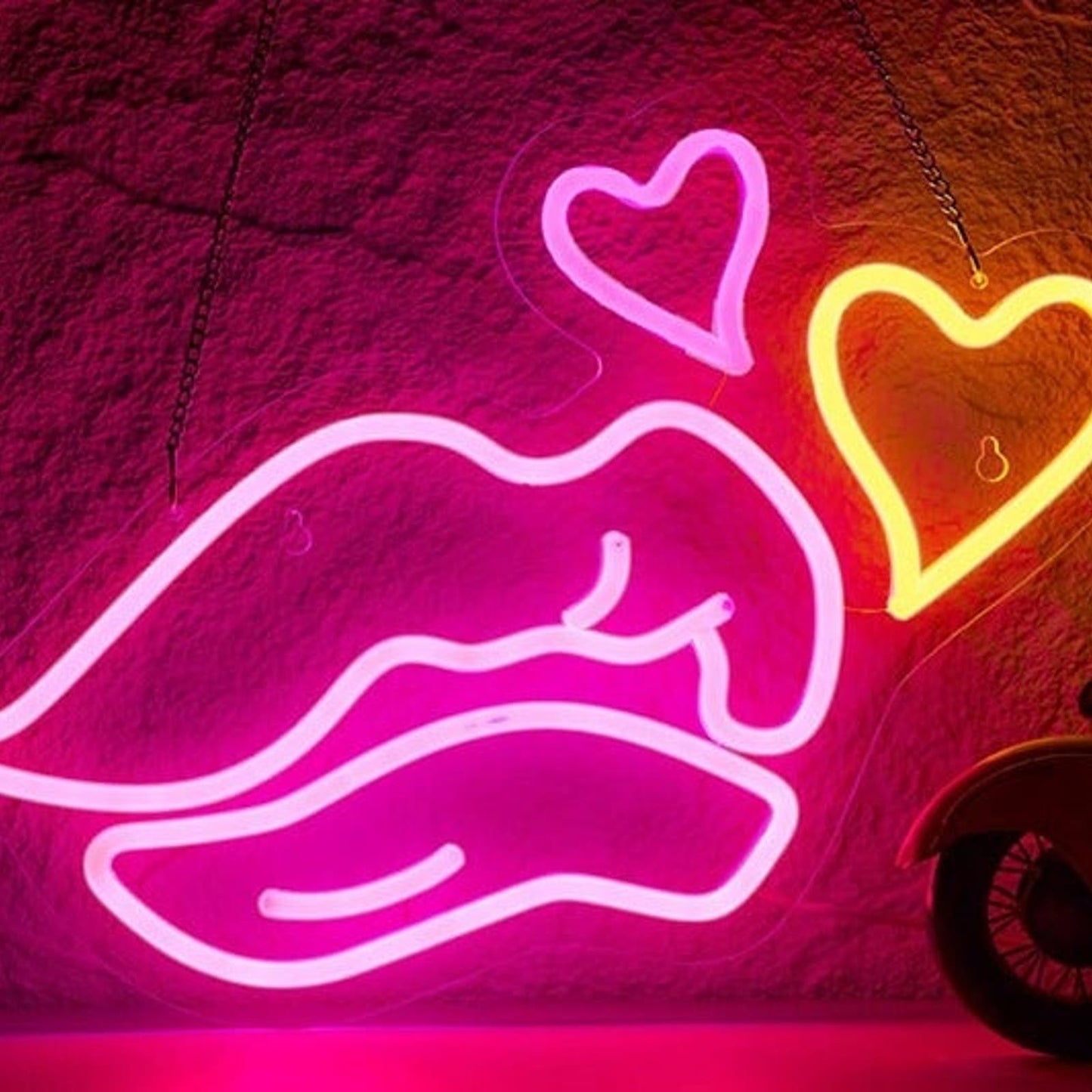 Fun Bright Pink Lips and Hearts LED Night Light Room Wall Decor