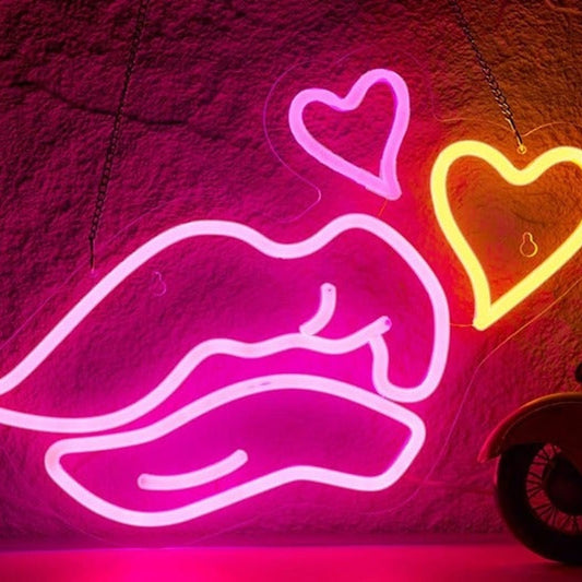 Fun Bright Pink Lips and Hearts LED Night Light Room Wall Decor