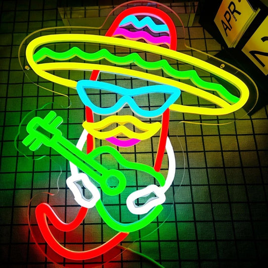 Fun Bright Mexican Hot Chili Pepper Playing Guitar LED Night Light Room Decor