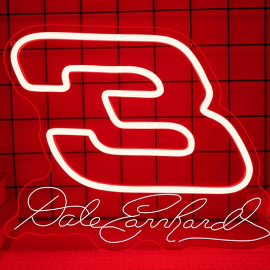Vivid Bright Red Dale Earnhardt’s 3 LED Night Light Nascar Room Wall Decor