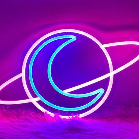 Lovely Bright Crescent Moon in Pink Planet LED Night Light Room Wall Decor