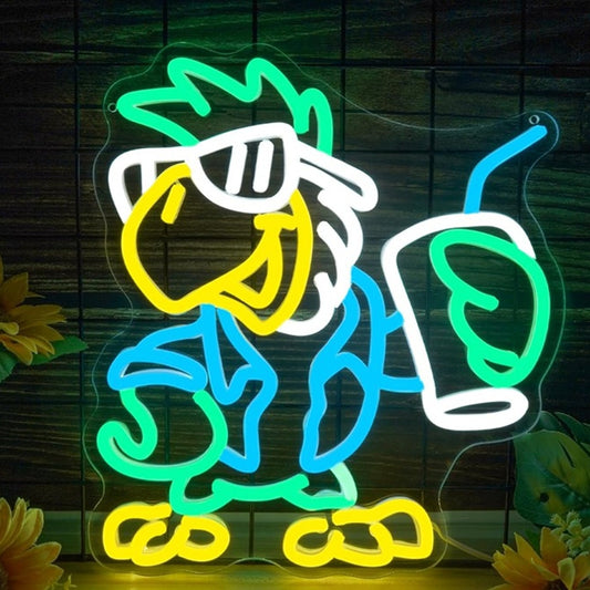Fun Bright Cool Green Parrot in Sunglasses LED Night Light Room Wall Decoration