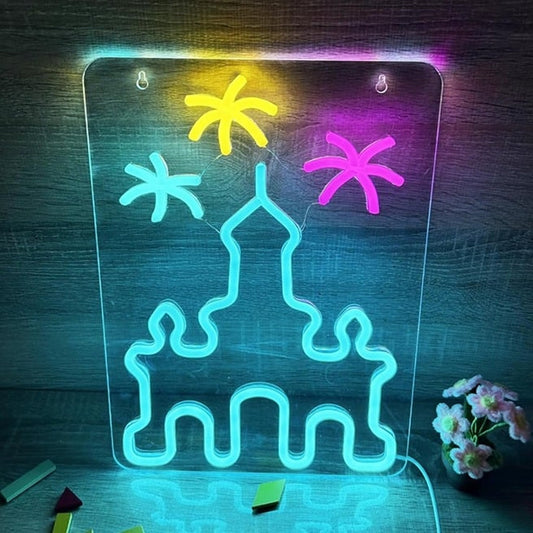 Lovely Bright Blue Castle Fireworks LED Night Light Room Wall Decoration