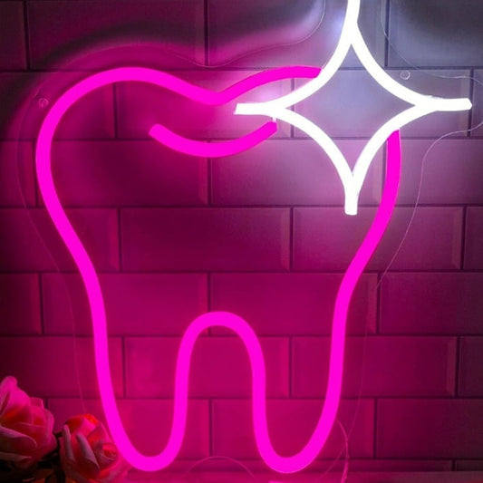 Fun Shiny Bright Pink Tooth LED Night Light Room Wall Dentist Decoration