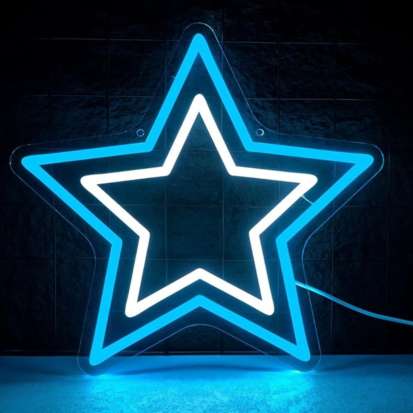 Bright Blue / White Double Star Cowboys LED Light Room Wall NFL Football Sport D