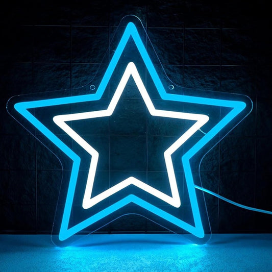 Bright Blue / White Double Star Cowboys LED Light Room Wall NFL Football Sport D