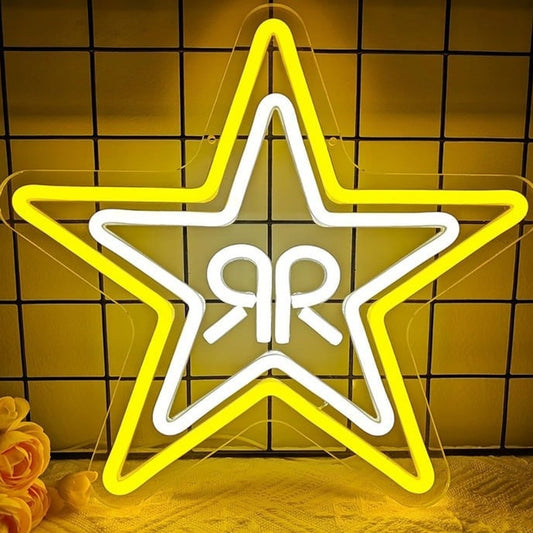 Vivid Bright White / Yellow Rock Star Energy Drink Logo LED Light Room Wall Dec