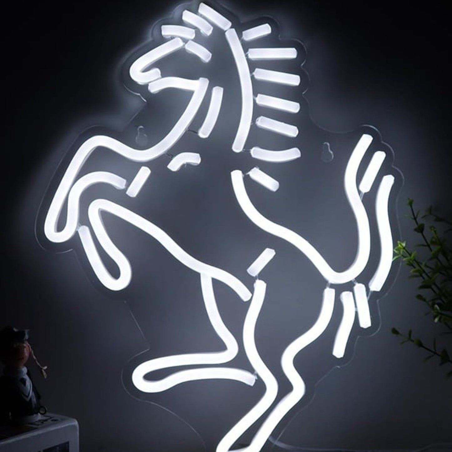 Vivid Bright White Raging Horse LED Night Light Room Wall Decoration