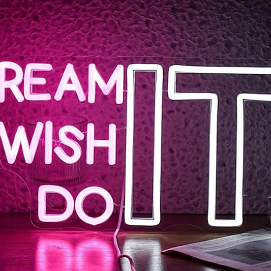 Vivid Bright Pink “Dream It, Wish It, Do It” LED Night Light Motivation Decor