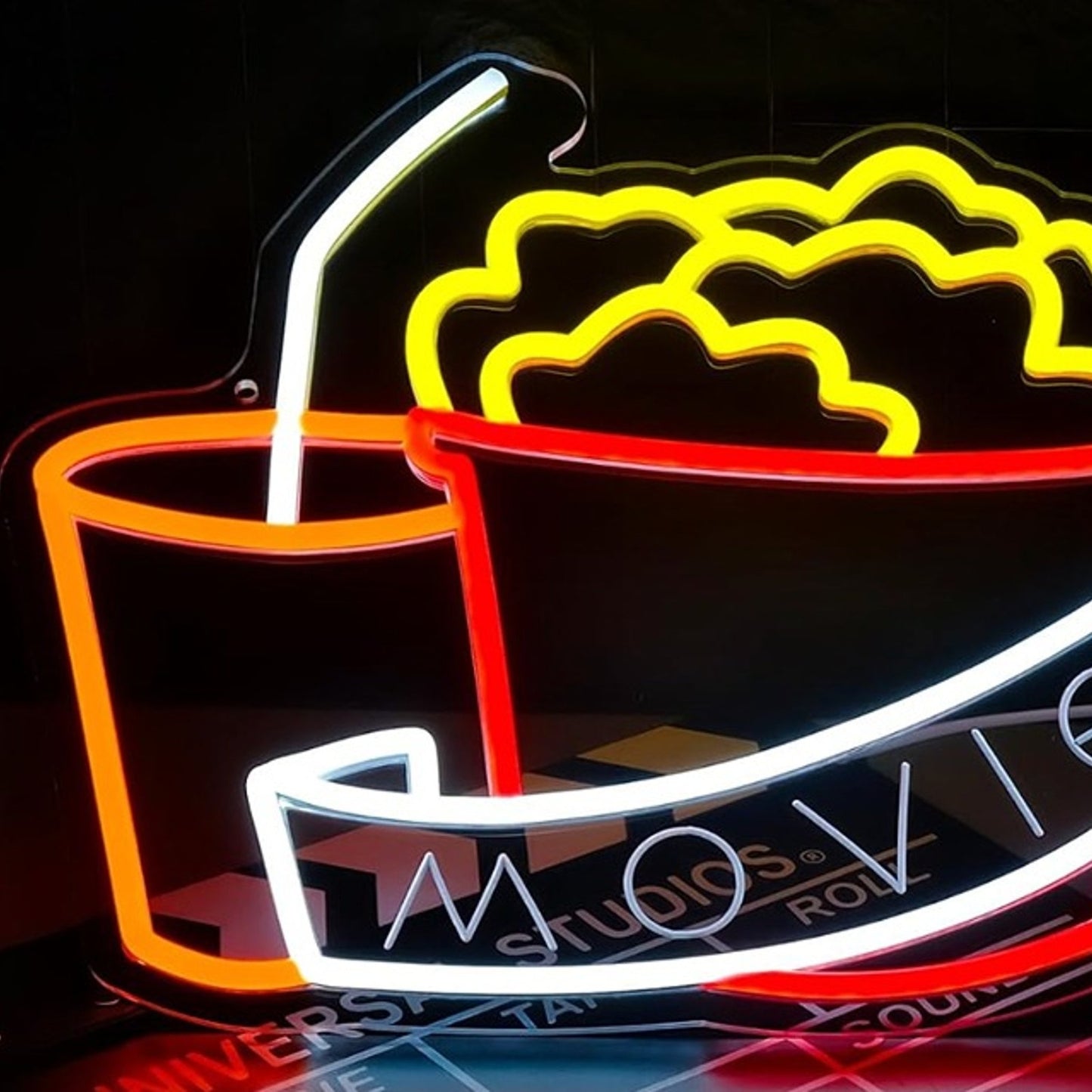 Vivid Bright Tasty Butter Popcorn & Drink “Movie” LED Night Light Theater Decor