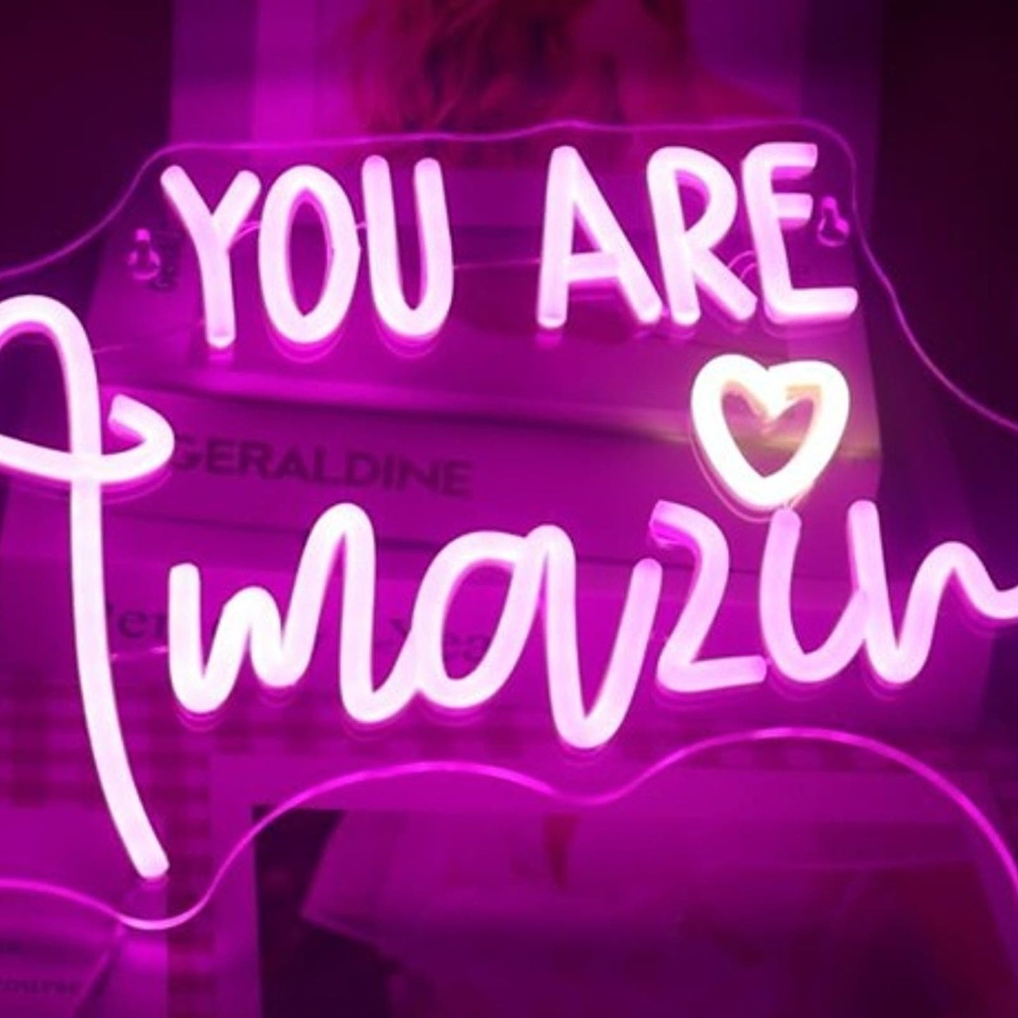 Lovely Bright Pink “You Are Amazing” White Heart LED Night Light Room Wall Decor
