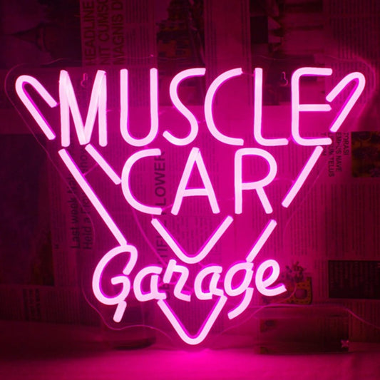 Vivid Bright Pink “Muscle Car Garage” LED Night Light Wall Decoration