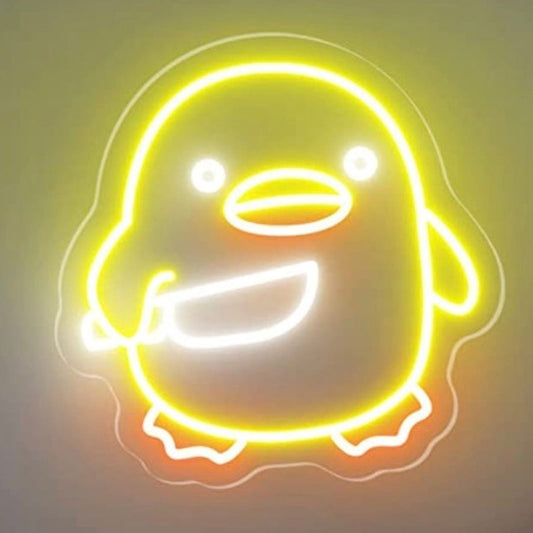 Fun Bright Yellow Baby Duck with a Knife LED Night Light Room Wall Decoration