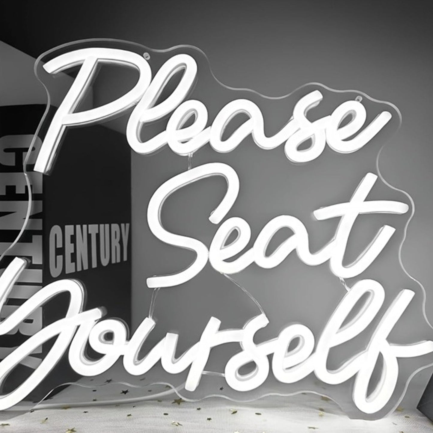 Vivid Bright White “Please Seat Yourself” LED Night Light Room Wall Decoration