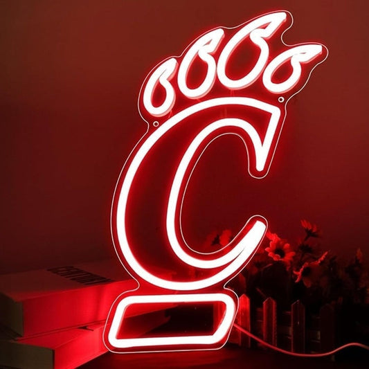 Vivid Bright Red Cincinnati Bearcats C Logo LED Light University Decor