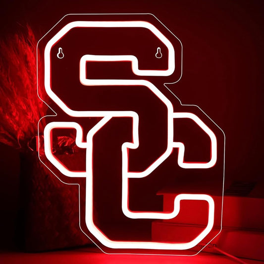 Vivid Bright Red South Carolina Trojans SC Logo LED Light University Decor