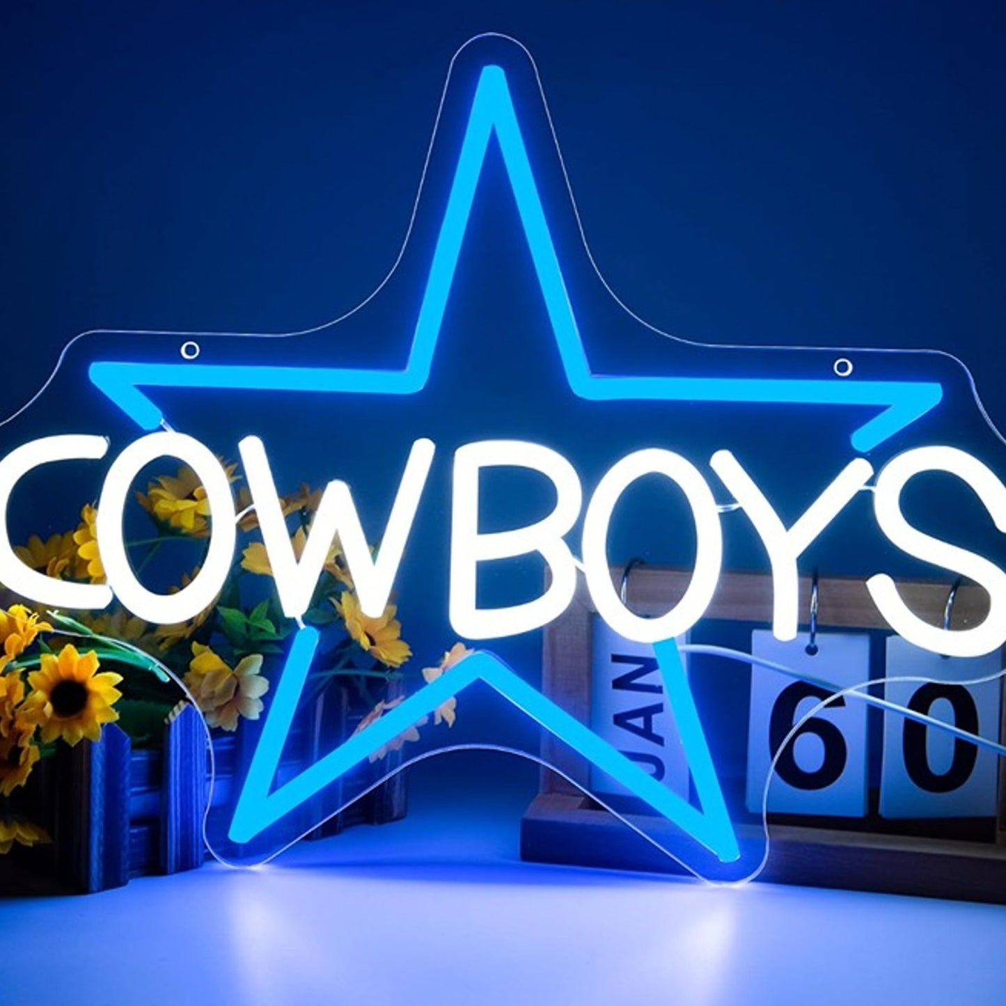 Vivid Bright Blue Star Dallas Cowboys LED Night Light NFL Football Sports Decor