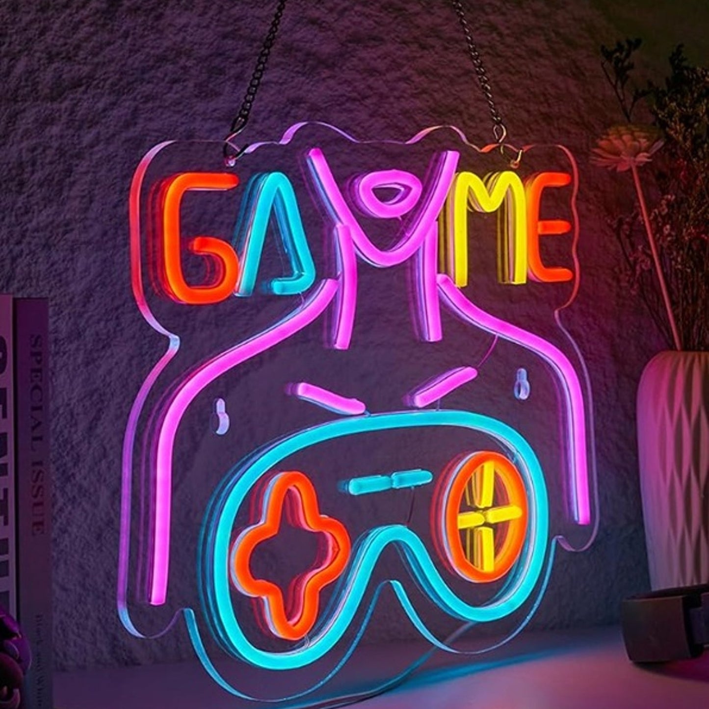 Fun Bright Colorful Video Game Controller Woman LED Night Light Room Wall Decor