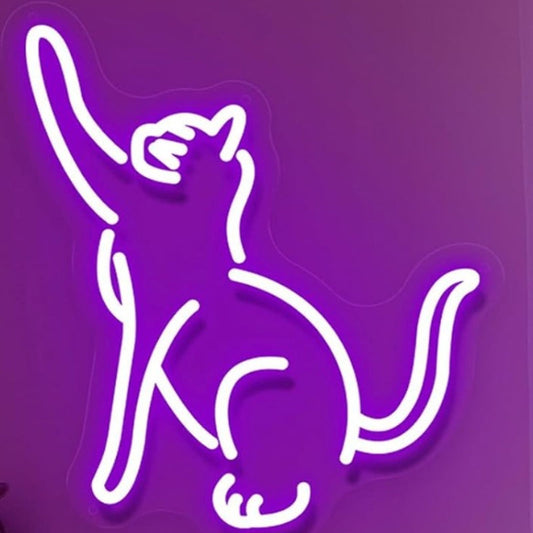 Cute Bright Purple Reaching Kitty Cat LED Night Light Room Wall Decor