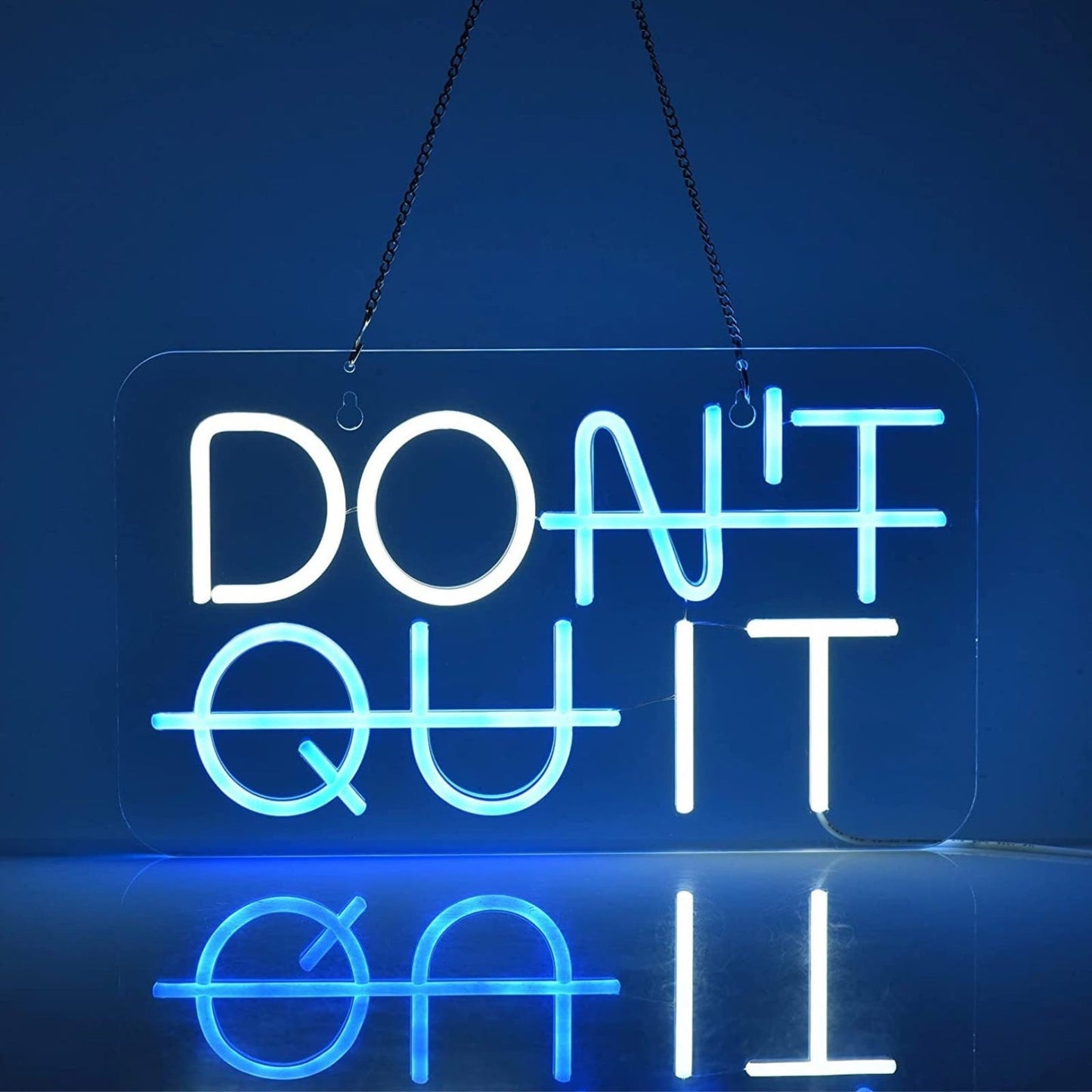 Bright Blue / White DON’T QUIT LED Night Light Motivation Decoration