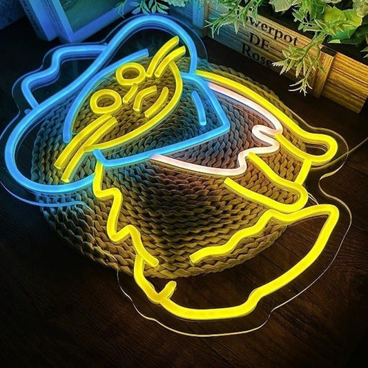Fun Bright Blue Cow Boy Kitty Cat LED Night Light Room Wall Decoration