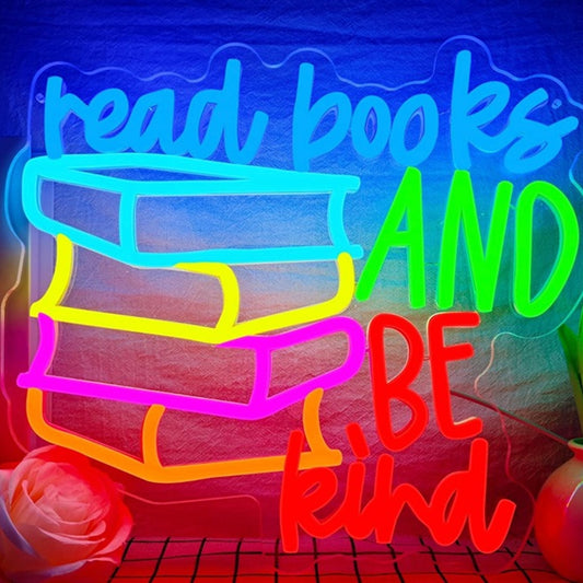 Vivid Bright Colorful “Read Books and Be Kind” LED Night Light Room Wall Decor