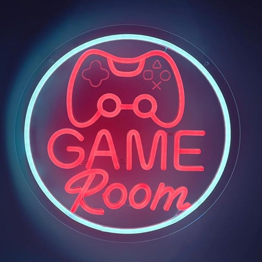 Fun Bright Blue / Red Circle Game Room Controller Sign Night Light Arcade Decor