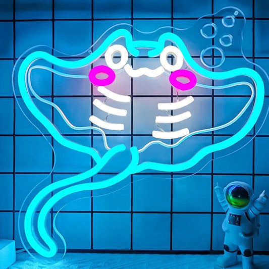 Fun Bright Blue Happy Baby Sting Ray LED Night Light Room Wall Decor