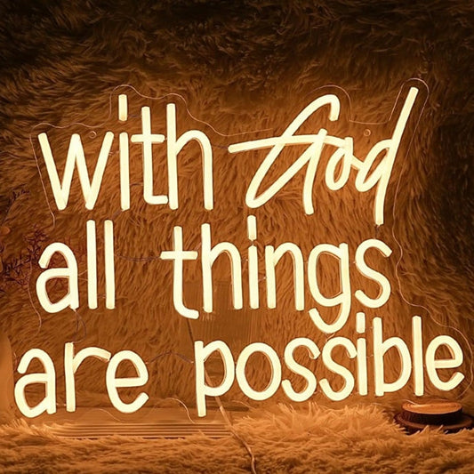 Lovely Bright Warm White “With God All Things Are Possible” LED Light Room Decor