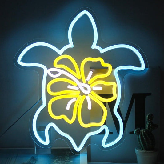 Lovely Bright Blue Sea Turtle w/ Yellow Flower on Back LED Light Room Wall Decor