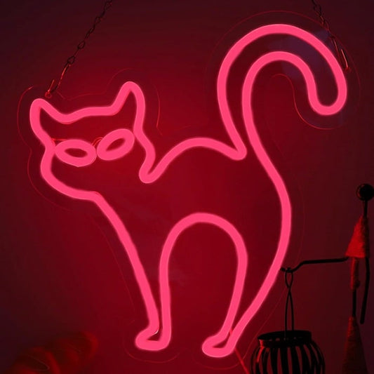 Bright Red Arched Back Kitty Cat LED Night Light Room Wall Decoration