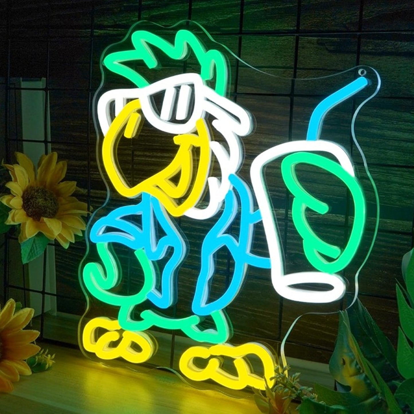 Fun Bright Cool Green Parrot in Sunglasses LED Night Light Room Wall Decoration