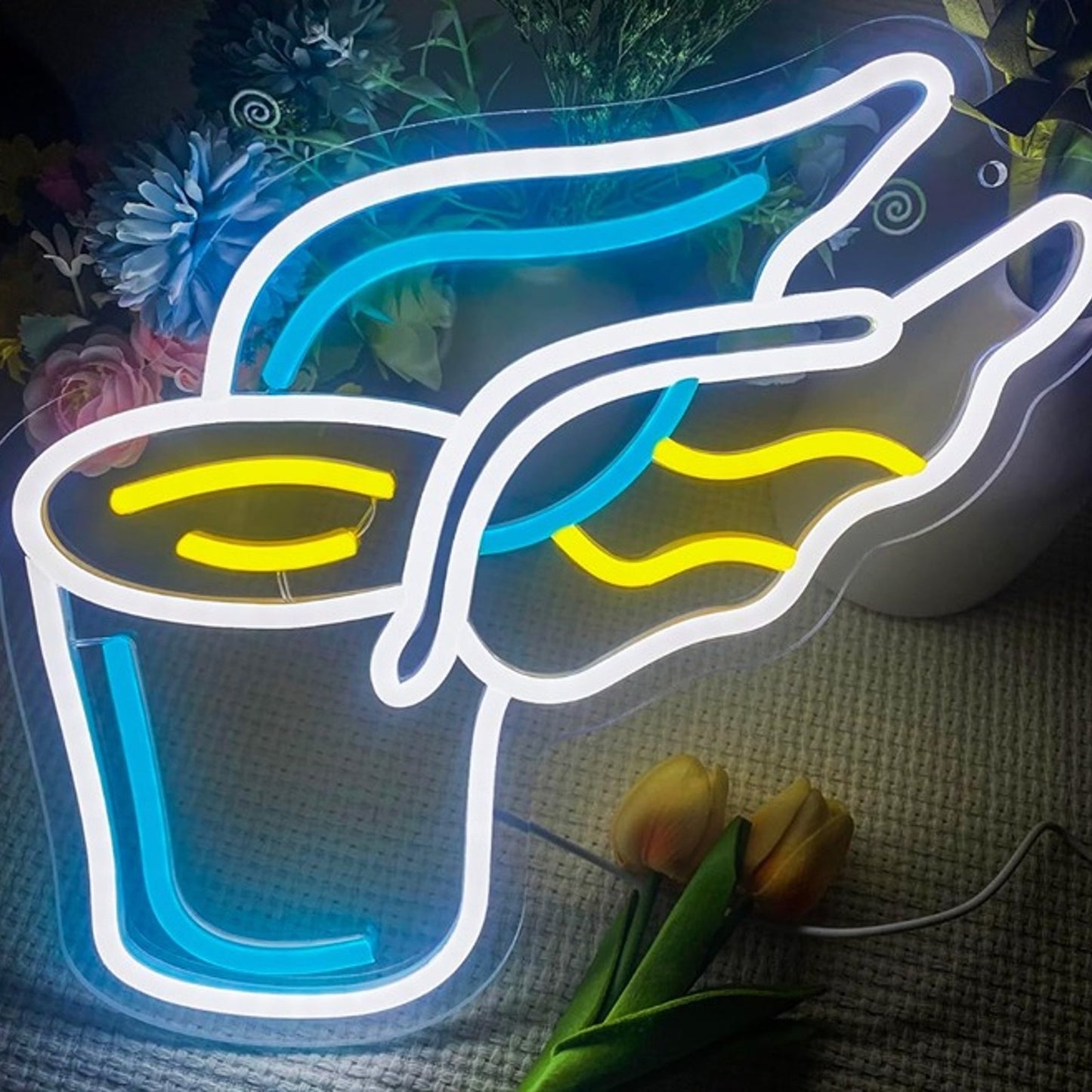 Fun Bright Coffee Cup With Wings LED Night Light Room Wall Decoration