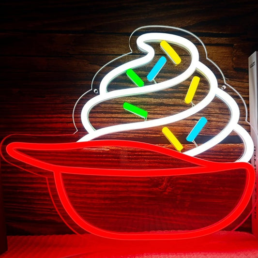 Tasty Bright Soft Serve Ice Cream in Red Bowl LED Night Light Room Wall Decor