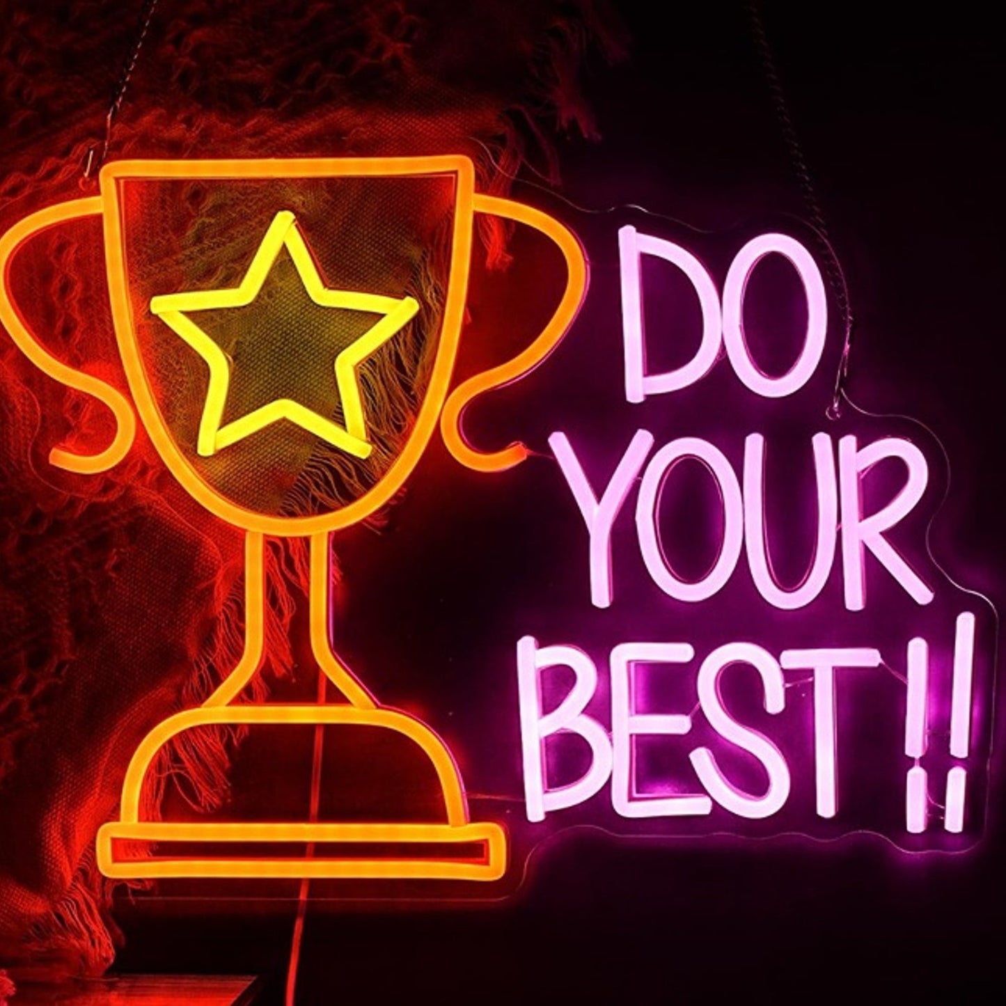 Fun Bright Colorful “Do Your Best!!” Trophy LED Night Light Room Wall Decoration