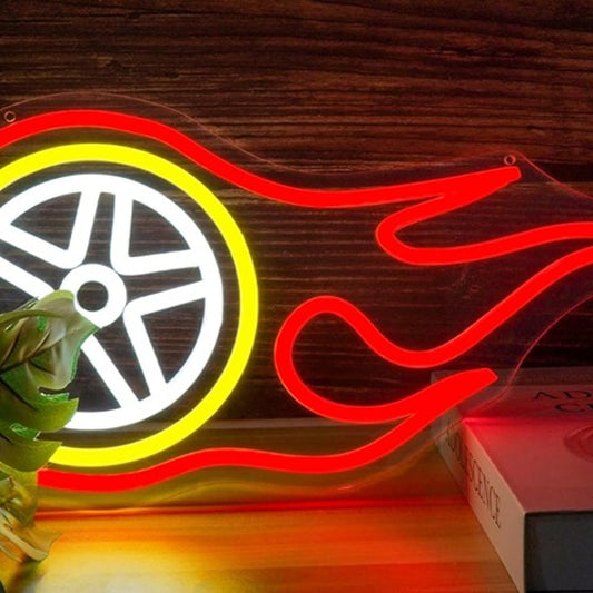 Vivid Bright Red Hot Flaming Wheel LED Night Light Room Wall Decoration