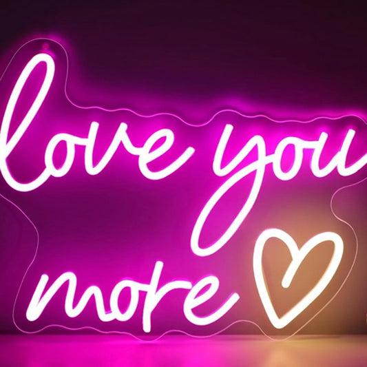 Lovely Bright Pink “I Love You More” White Heart LED Night Light Room Wall Decor
