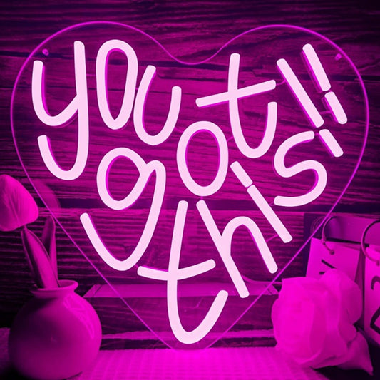 Lovely Bright Pink Heart “You Got This” LED Night Light Motivation Decoration