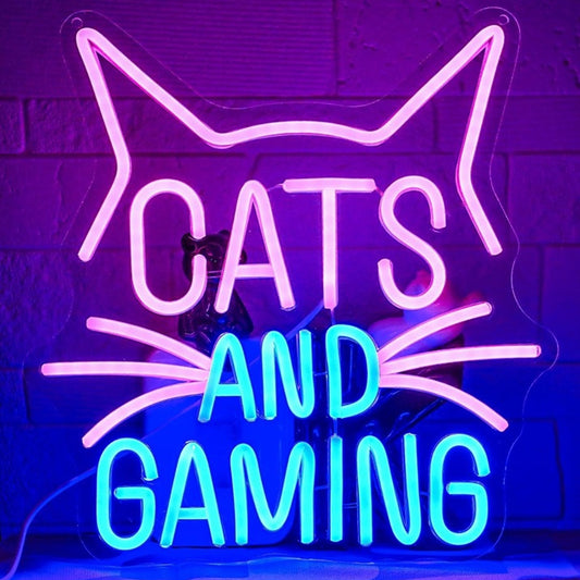 Fun Bright Pink / Blue Cats and Gaming LED Night Light Room Wall Decoration