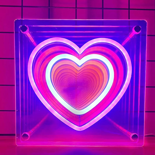 Amazing Bright Rainbow Infinity Heart LED NightLight Room Wall Night Stand Decor