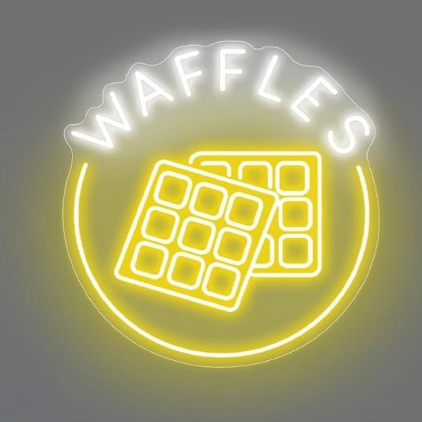 Tasty Bright Yellow “Waffles” Sign LED Night Light Breakfast Room Wall Decor