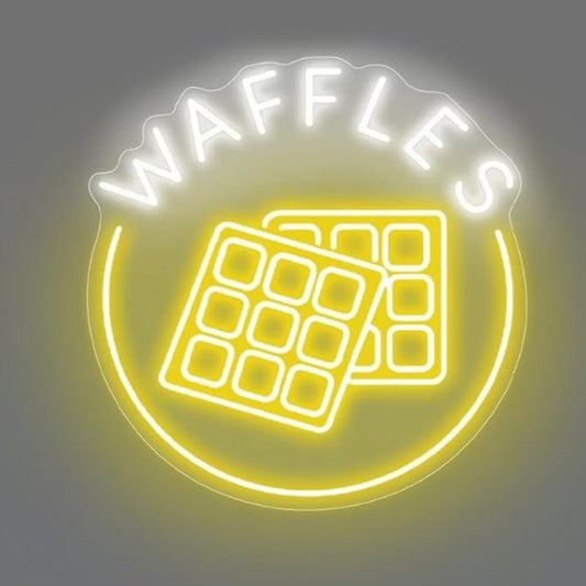 Tasty Bright Yellow “Waffles” Sign LED Night Light Breakfast Room Wall Decor